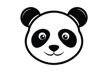 Cute panda face shows happy expression in simple black and white portrait