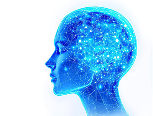 Digital Mind: A stylized depiction of a human head, radiating an aura of interconnected digital networks, symbolizing the intricate workings of the mind, thoughts, and cognitive processes. 