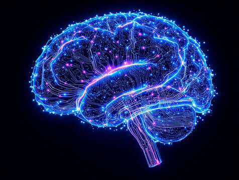 Mind's Digital Symphony: An electrifying digital depiction of the human brain pulses with energy, showcasing intricate neural pathways and networks.
