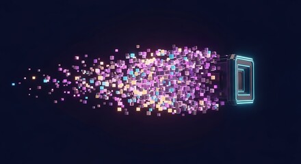 Vibrant Cascade of Luminous Cubes Flowing from a Futuristic Neon Portal.