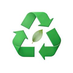 Obraz premium Green recycling symbol with a leaf in the center