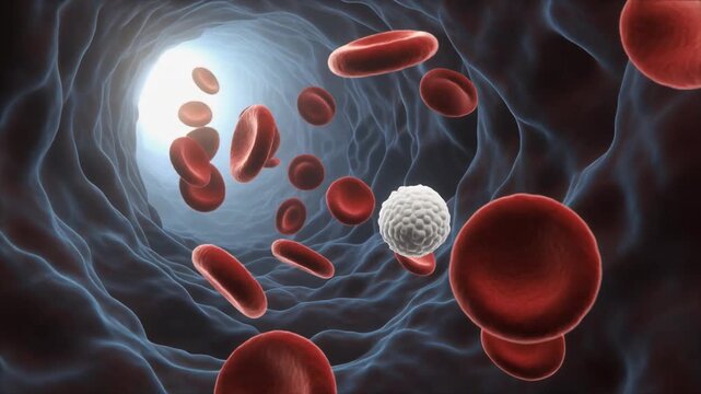 Microscopic View of Blood Cells Flowing Within an Organic Blood Vessel