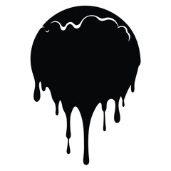 Black viscous liquid cascades down from a thick round shape above, creating irregular drips