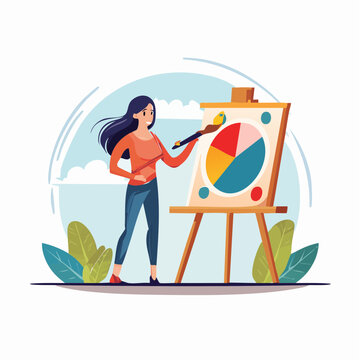 Personnage stylis&eacute; peignant sur une toile en vectoriel