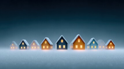 A row of houses with a snowy background