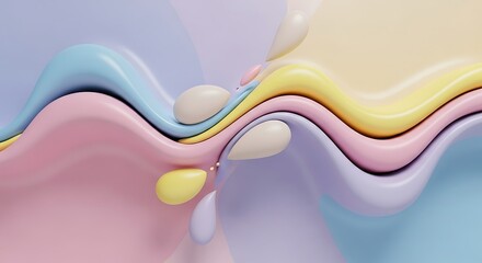 Abstract Pastel Waves with Floating Spheres 3D Rendered Composition.