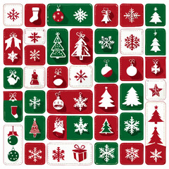 Rustic Christmas Icon Set - Red and Green Distressed Holiday Vector Graphics