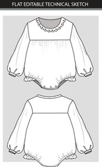 Baby Girl's Long Sleeve Romper Technical Fashion Flat Sketch