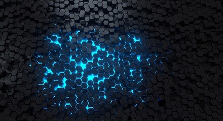 Dynamic Dark Hexagonal Grid with Vibrant Blue Luminous Energy Glow.