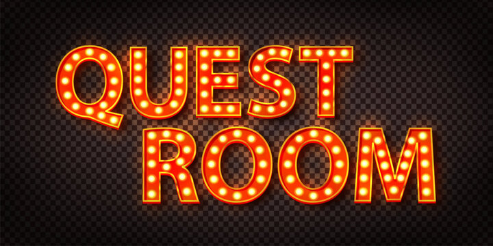Vector marquee neon sign of Quest Room isolated on the transparent background.