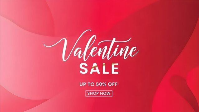 Valentine's Day sale promotion with up to 50% off in a romantic red gradient background for retail marketing.