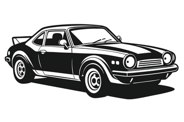 Elegant vintage coupe showcases its stylish design, captured in striking monochrome simplicity