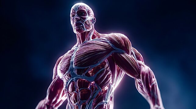 Human muscular system showing anatomical structure and detail
