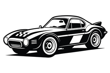 Classic monochrome coupe with sporty racing stripes showcases timeless automotive styling and vintage aesthetic