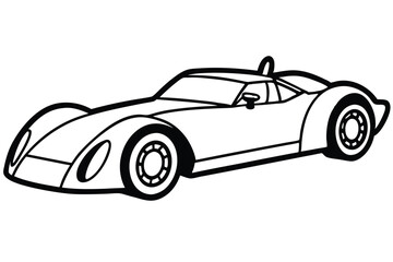 Bold black line work outlines a sporty coupe car on a white background