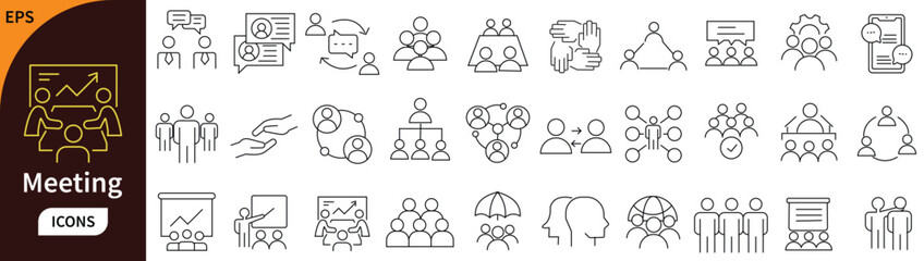 meeting icon set. Editable Stroke line icons