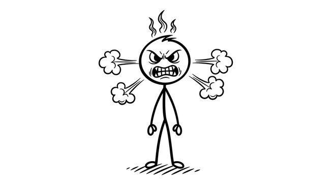 Very angry and furious stickman character with steam coming out of head