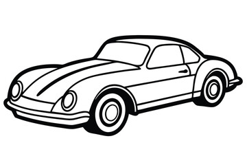 Classic sports car with stripes is rendered in black and white outline style