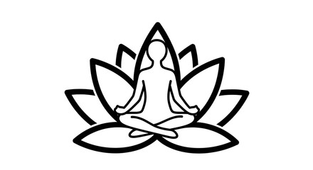 Fototapeta premium Minimalist yoga pose illustration within a lotus flower emblem design style