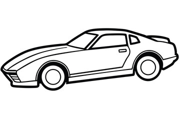 Elegant black outline shows a sports car with streamlined body on a white background