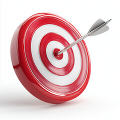 AI-generated image - A glossy red and white target with an arrow hitting the exact center bullseye on a white background