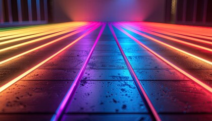 Abstract Abstract Background With Neon Lights And Reflections On A Dark Surface In A Futuristic Setting