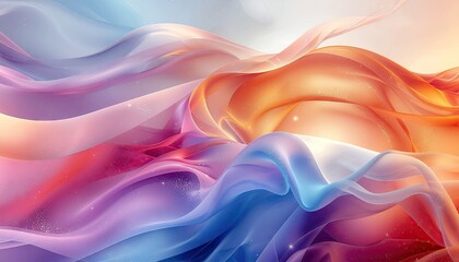 Fototapeta premium Abstract flowing waves of light and color in a gradient spectrum of pink orange blue and white with sparkling highlights and soft lighting