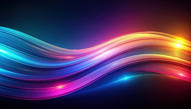 Abstract flowing wave of colorful light particles and glowing streaks on a dark background with vibrant blue pink and orange hues creating a futuristic digital energy stream effect