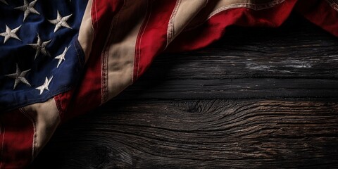 American Flag on Wooden Surface