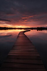 Obraz premium An enchanting view of a wooden boardwalk during sunset