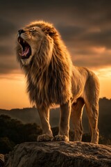 Lion Roaring on Rocky Outcropping