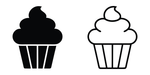 Cupcake silhouette vector, Cup cake icon, Cup cake outline sign and symbol