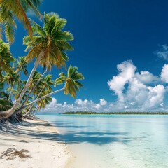 Tropical beach with palm trees and a clear blue sky