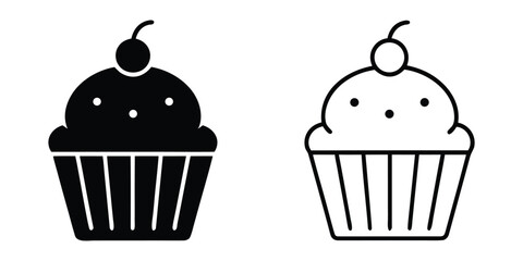 Cupcake silhouette vector, Cup cake icon, Cup cake outline sign and symbol