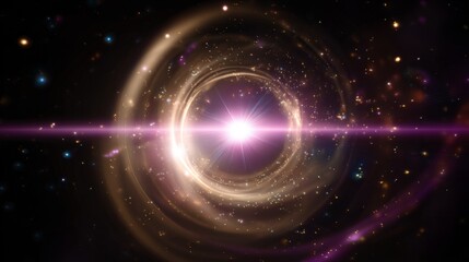 Glowing energy ring with cosmic light burst