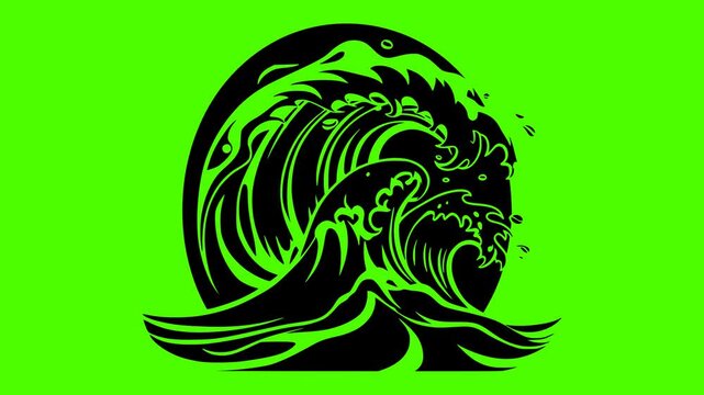 ocean illustration nature silhouette video logo green icon screen outline blue sea wave water power surf splash beach summer shape for vector graphic background