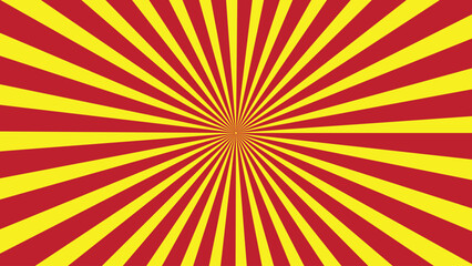 Vibrant red and yellow sunburst pattern with concentric radial lines creating a hypnotic effect