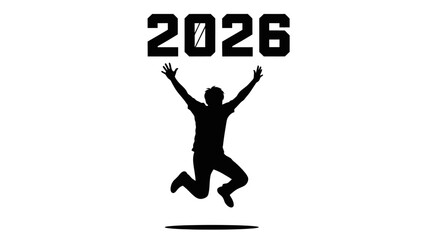 Silhouette of a person jumping with the year 2026 above them.