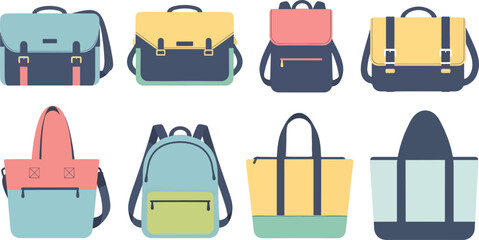 Set of Colorful School Bags in Pastel Tones for Students and School Use