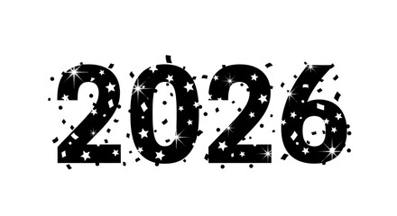 2026 New Year celebration with stars and confetti.