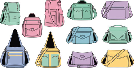 Colorful Variety of Stylish Handbags and Shoulder Bags in Pastel Shades