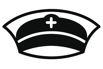 Black and white nurse cap icon featuring a white plus symbol design
