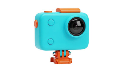 Fototapeta premium Bright cyan and orange action camera for kids or outdoor recording isolated on transparent background