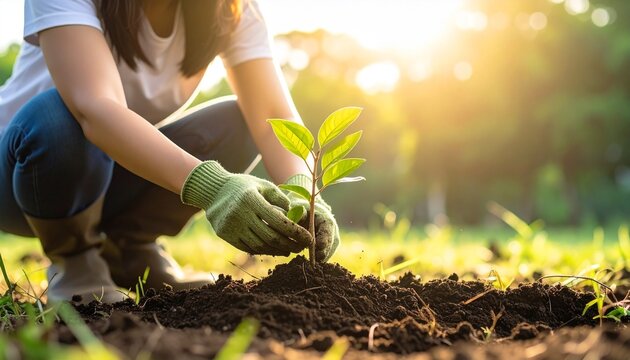 Tree planting activity, gardening hands, nurturing nature, environmental conservation, outdoor teamwork, sustainable practices, community involvement.