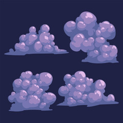Stylized purple smoke clouds game assets collection