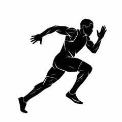Dynamic black silhouette of a muscular male athlete sprinting.
