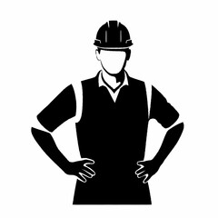 Silhouette of a construction worker wearing a hard hat.