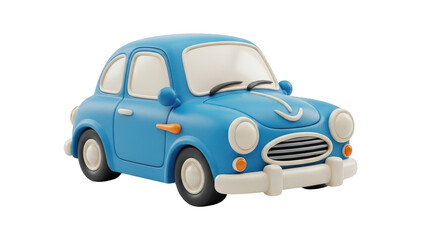 Fototapeta premium Cute blue cartoon vintage car figurine isolated on transparent background for transportation concept design