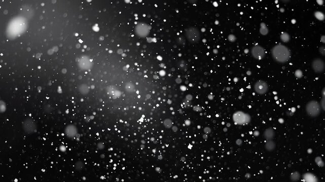 Frozen snow swirling, Serene snowstorm with soft lighting and atmospheric effects, Peaceful snowfall scene with gentle particles and muted grayscale