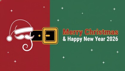 Merry Christmas & Happy New Year 2026 Festive Santa Claus Greeting Card, Minimalist Design, Generative AI